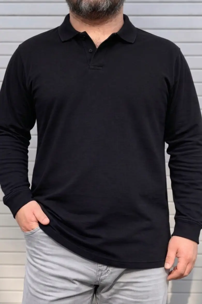 Polera pique negro manga larga