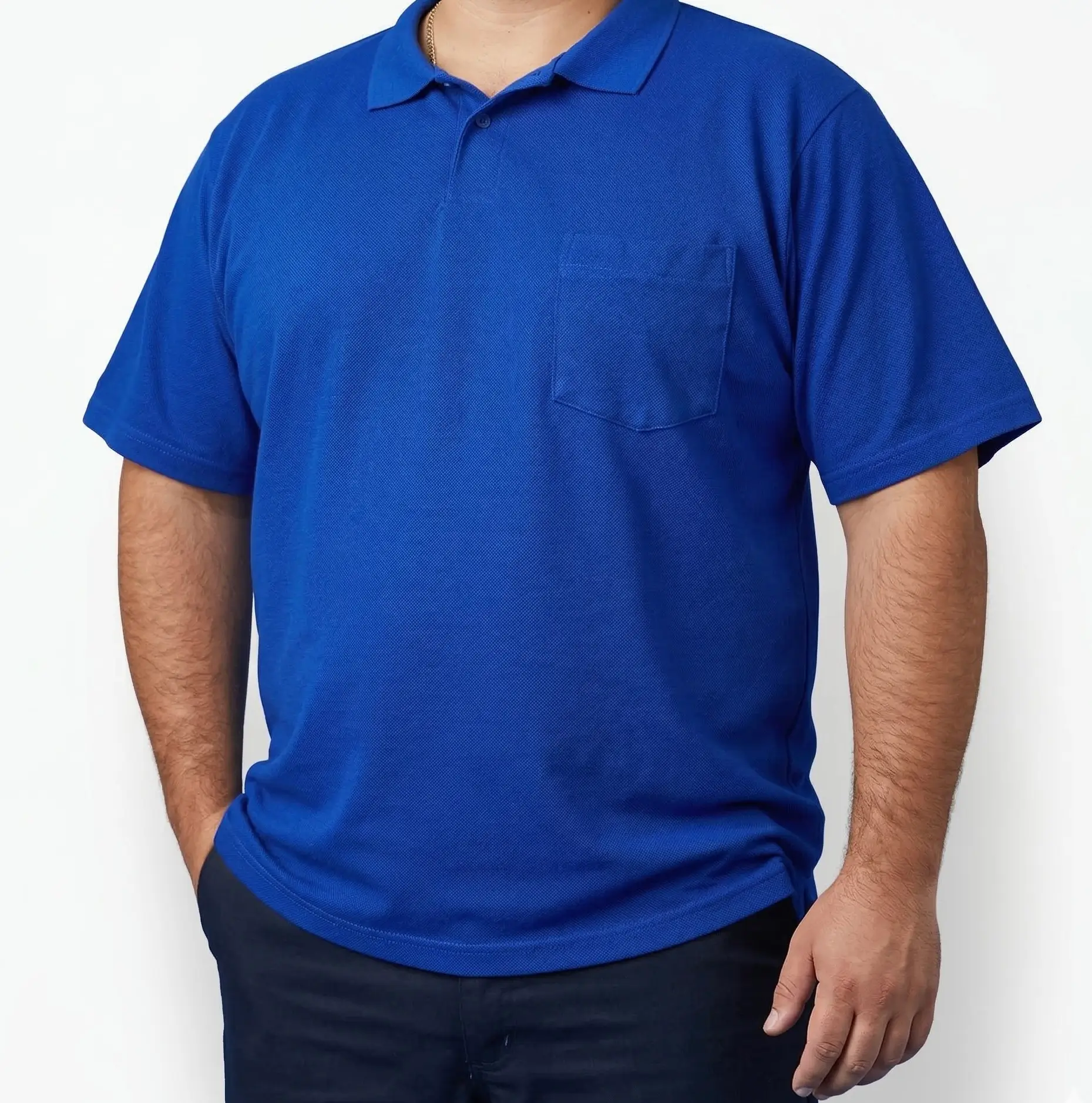 Polera pique azul con bolsillo