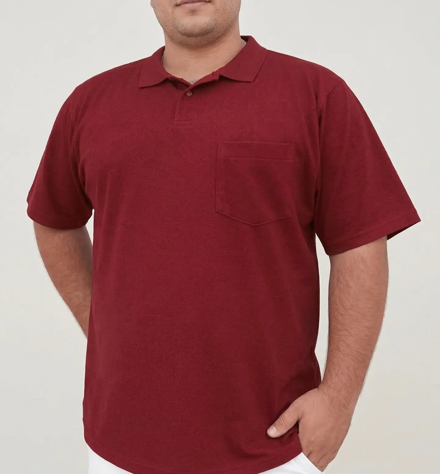 Polera pique burdeo con bolsillo