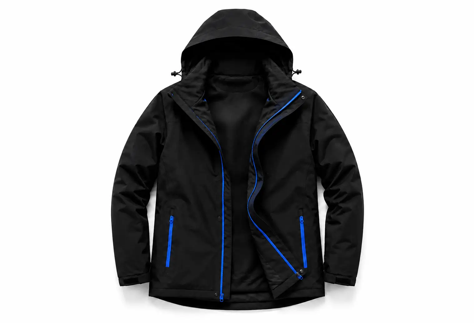 Parka impermiable visera negra cierre azul
